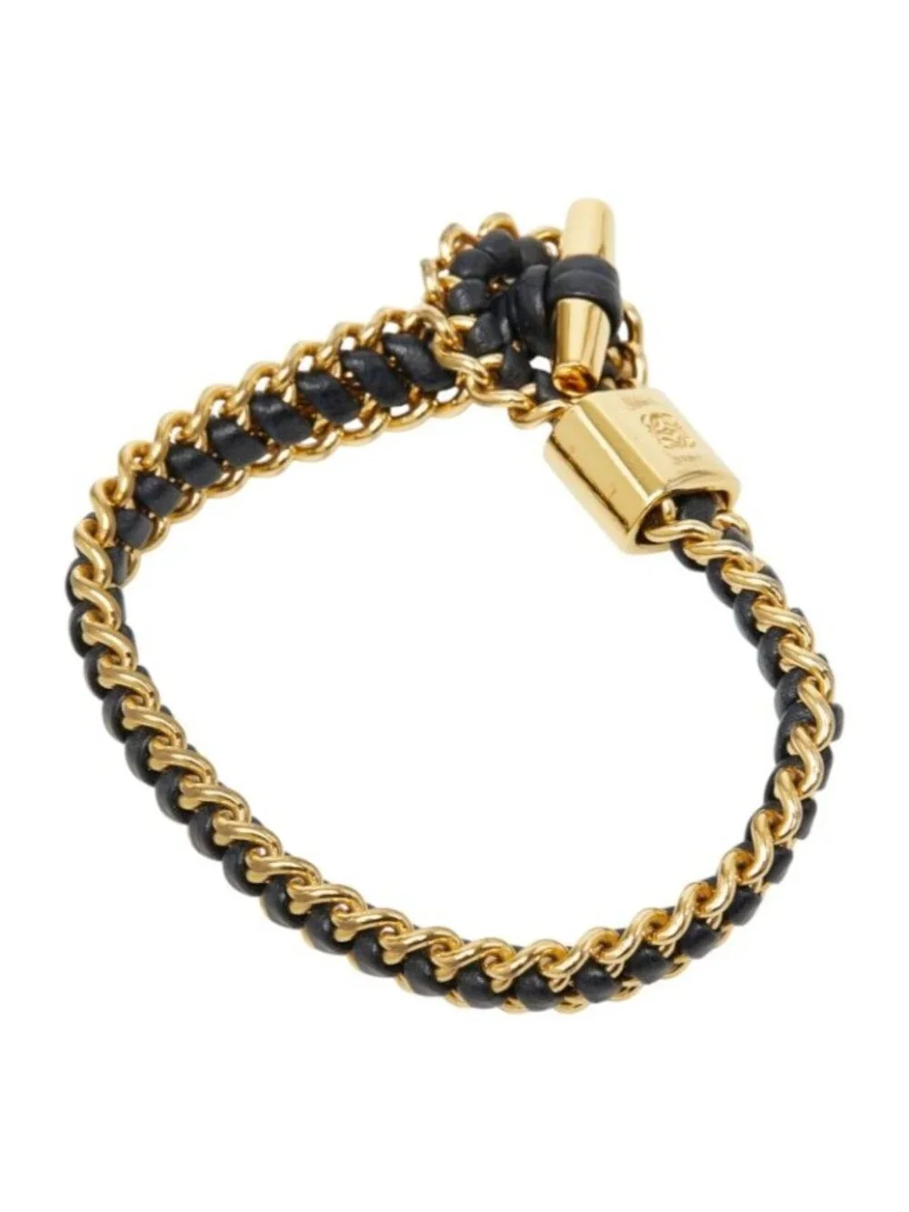 Loewe Chain Bracelet Gold Black Leather Plated